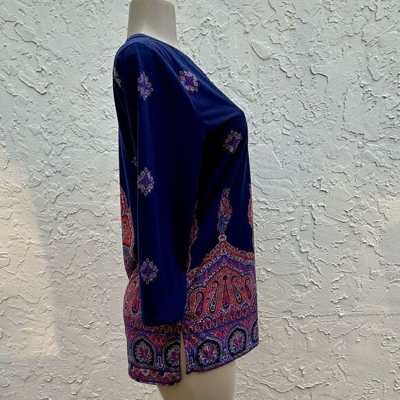 Liz Claiborne Womens Medium Paisley Heritage Tunic Blouse Quarter Sleeve - Picture 5 of 13